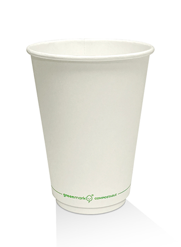 12oz PLA Coated Double Wall Coffee Cup Plain White (Carton of 500)