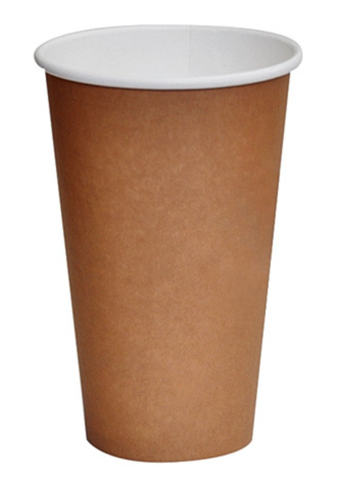 16oz PLA Coated Single Wall Coffee Cup Brown Carton/1000