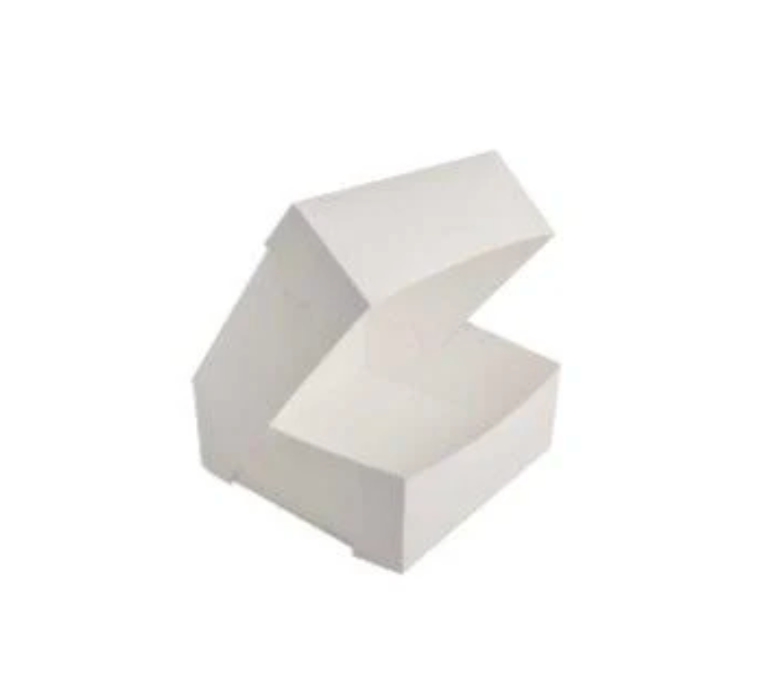 6x6x4 White Cake Box with attached lid Pack/100