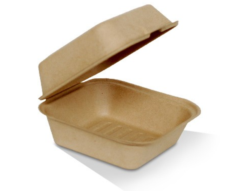 6" Unbleached Sugarcane Clamshell Hamburger Carton/400