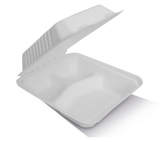 8" Clamshell Sugarcane 3 Compartments (Carton of 200)