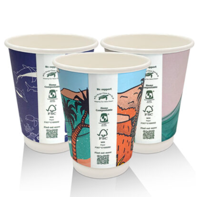 8oz Aqueous Coated Double Wall Coffee Cup Art Series Carton/500