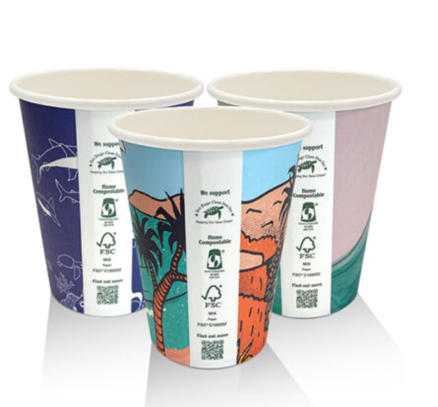 8oz Aqueous Coated Single Wall Coffee Cup Art Series Carton/1000