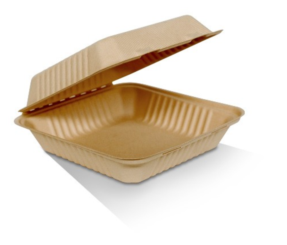 9" Unbleached Sugarcane Clamshell Carton/200