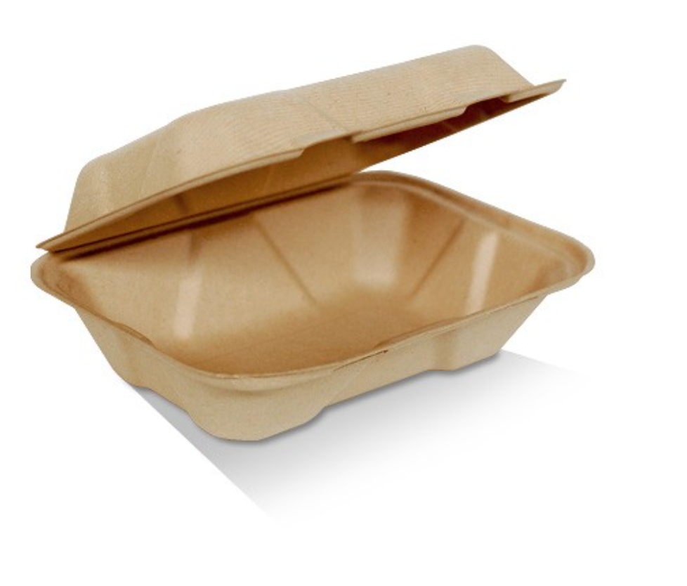 9x6x3 Unbleached Sugarcane Clamshell Carton/200