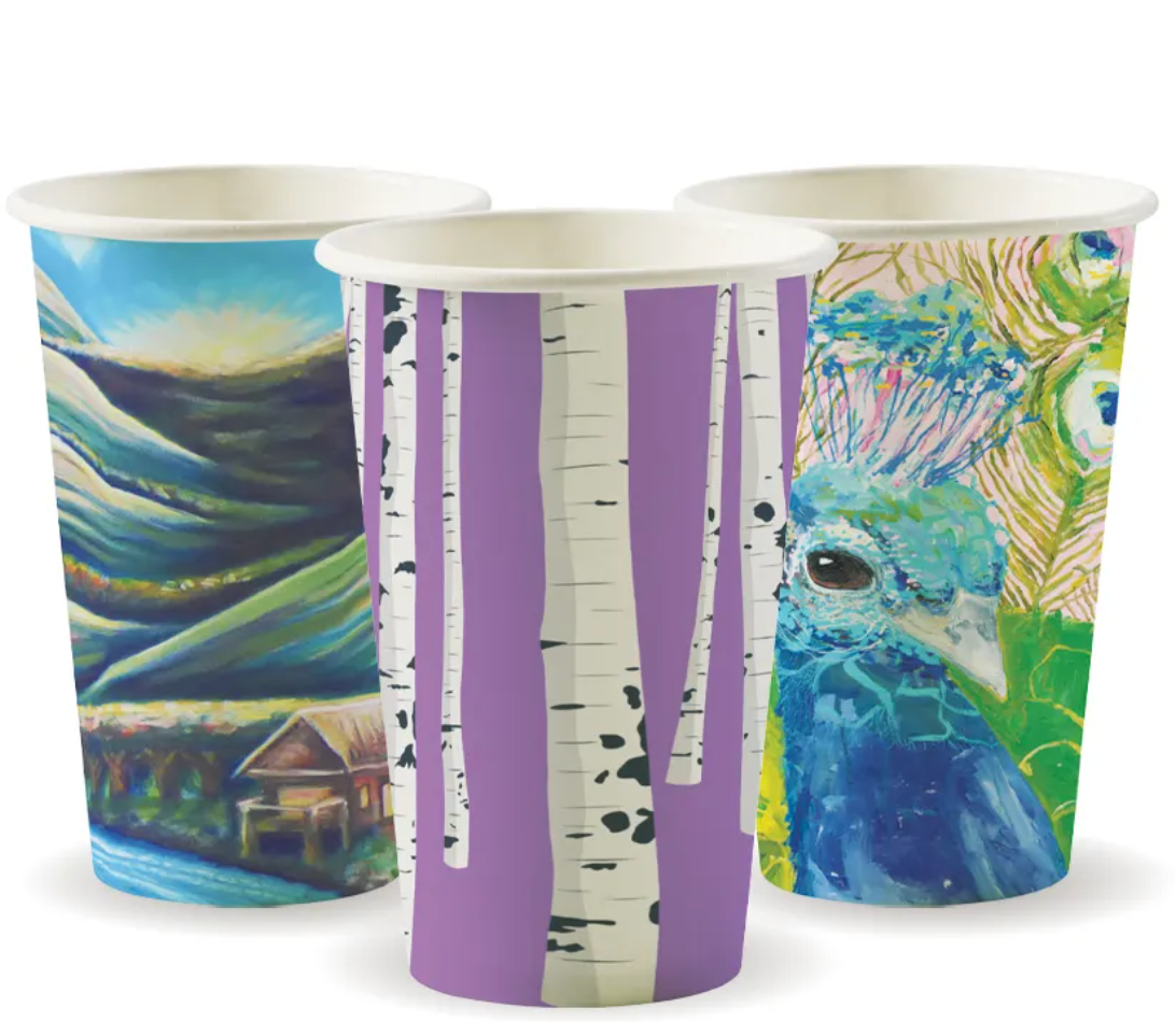 BioPak 12oz (80mm) Art Series Single Wall Bio Cups Coffee Cup Carton/1000