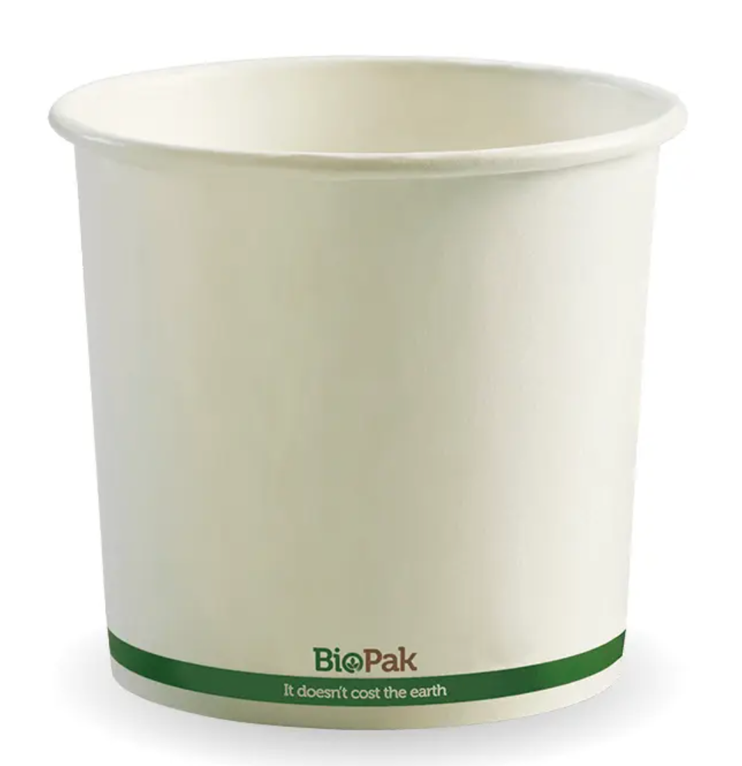 BioPak 740ml / 24oz White BioBowl Soup Cup Carton/500