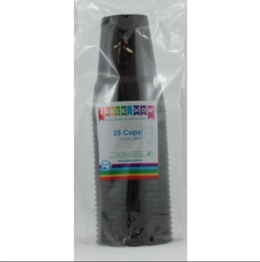 Black Reusable Plastic Party Cups Pack/20