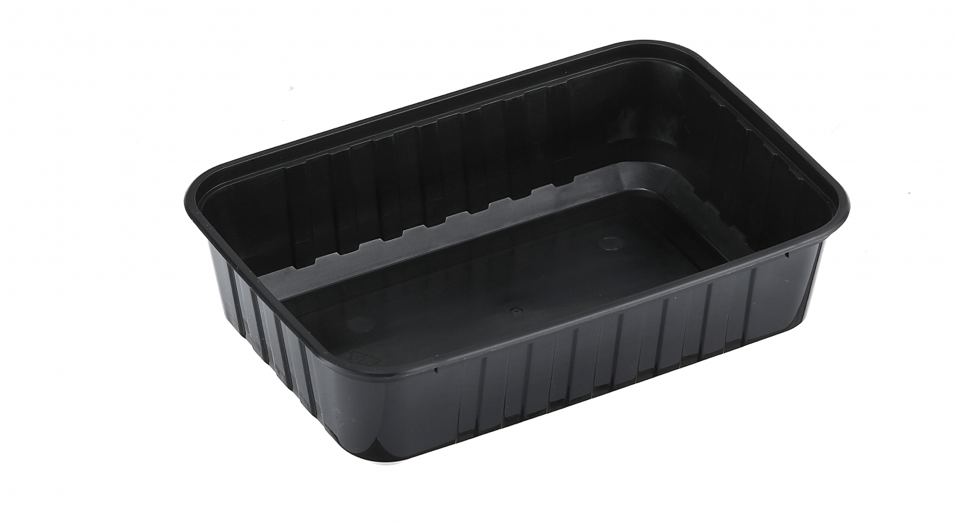 Genfac 750ml Ribbed Rectangular Container Black Carton/500
