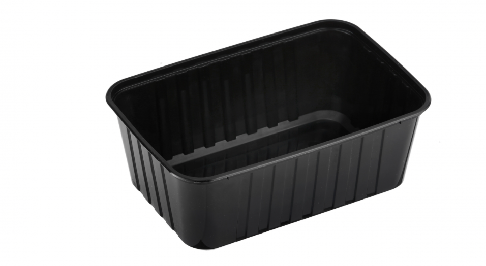 Genfac 1000ml Ribbed Rectangular Container Black