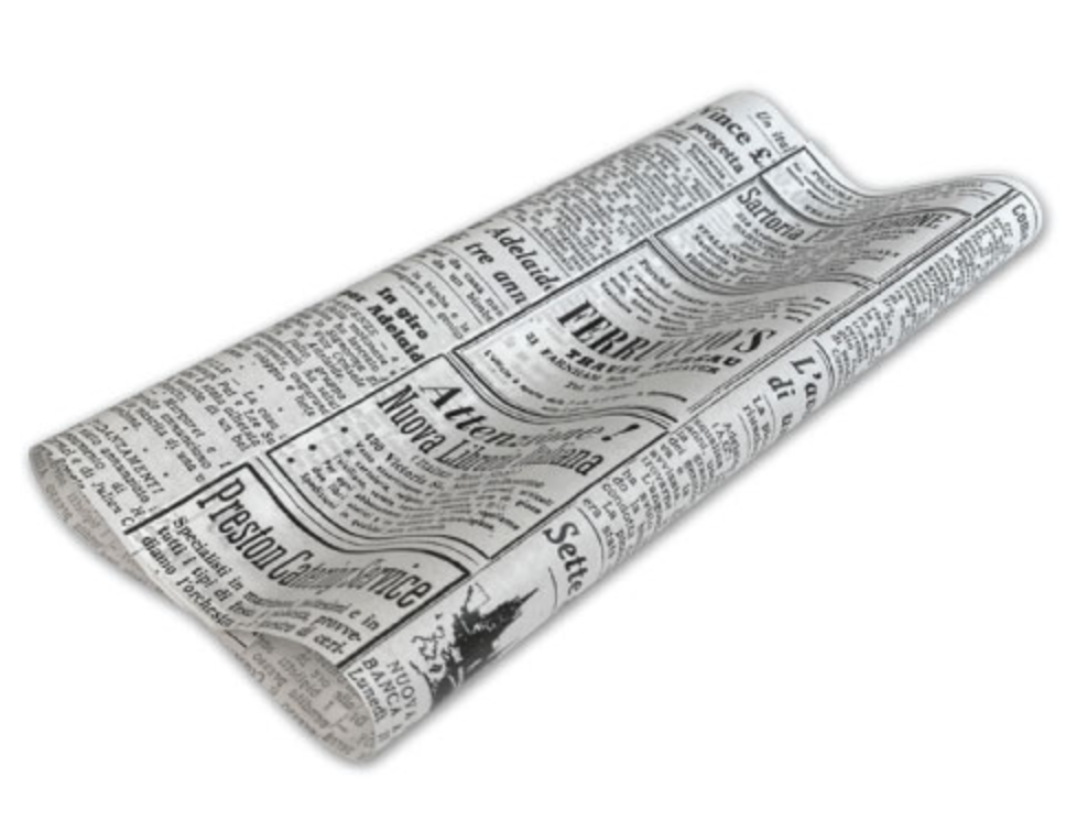 Printed Greaseproof Paper Newsprint 190mm x 310mm - Pack/200