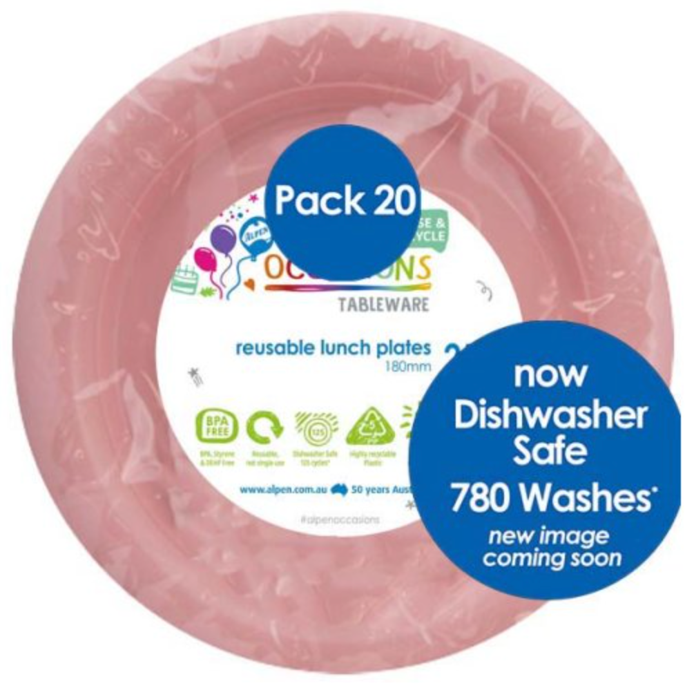 Light Pink Reusable Plastic Lunch Plates Pack/20