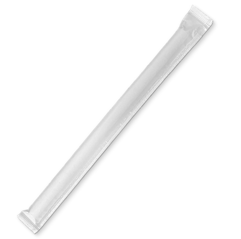 Paper Straw Bubble Tea Plain White Individually Wrapped (Carton of 1000)