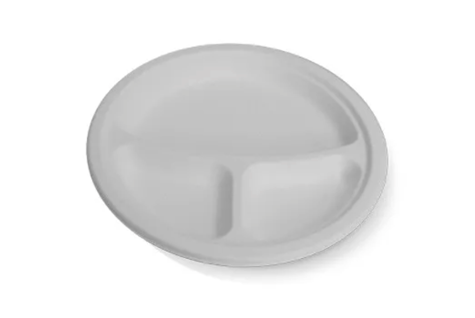 9” Round 3 Compartment Sugarcane Plate Carton/500