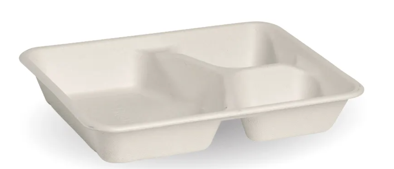 3-Compartment White Plant Fibre Takeaway Base Carton/500