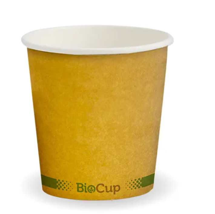 120ml / 4oz (63mm) Kraft Green Stripe Single Wall BioCup- Carton/1000