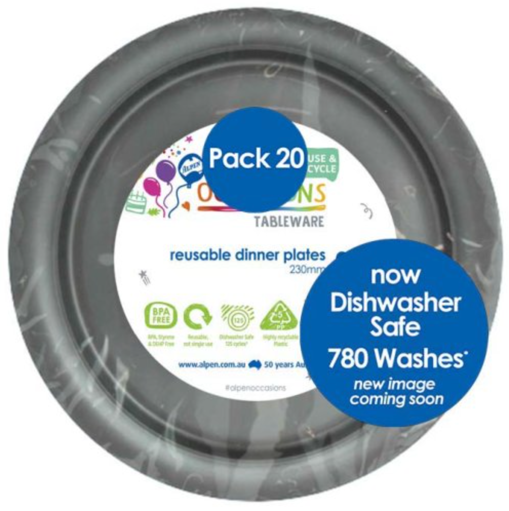 Silver Reusable Plastic Dinner Plates Pack/20