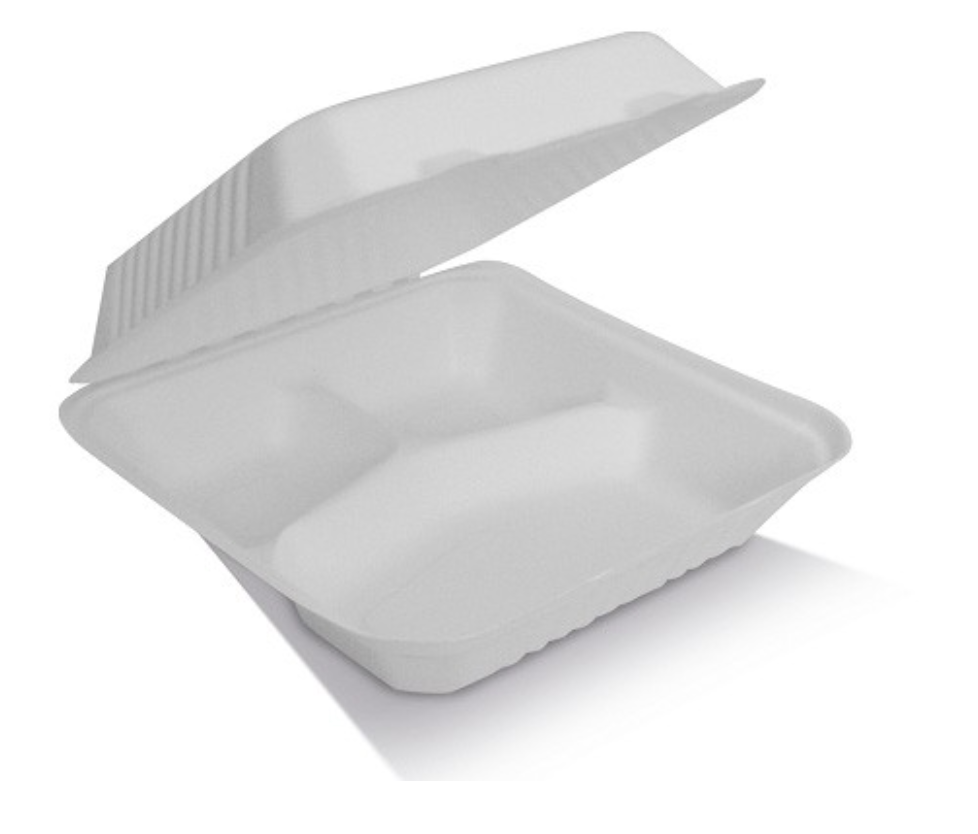 9" Clamshell Sugarcane 3 Compartments Carton/200