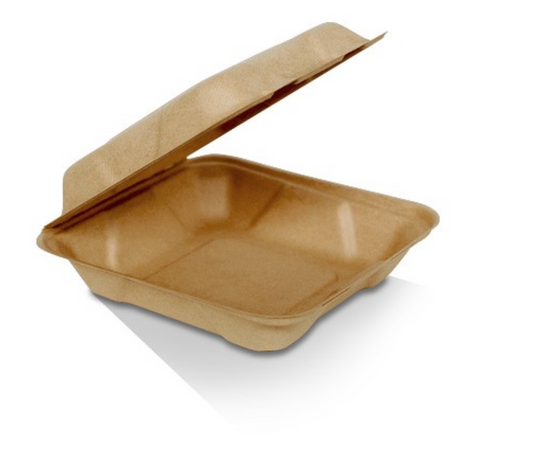 8" Unbleached Sugarcane Clamshell Brown Colour (Carton of 200)