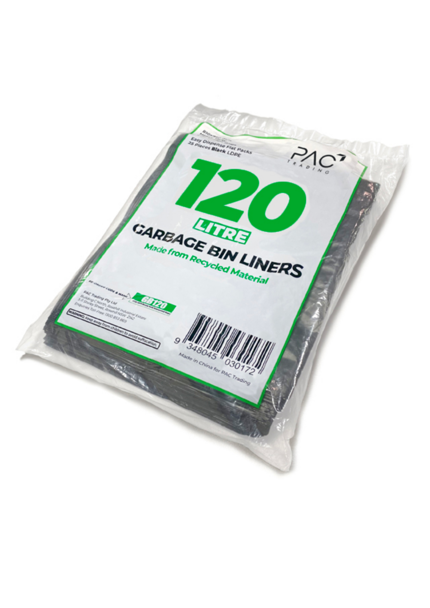 Recycled Garbage Bag Bin Liners 120L (Carton of 100)