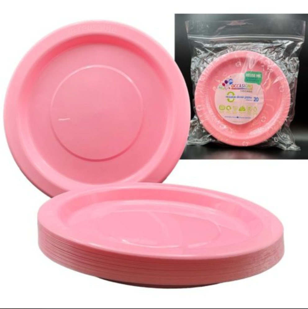 Light Pink Reusable Plastic Dinner Plate Pack/20