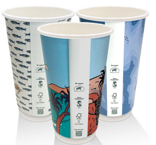 16oz Aqueous Coated Double Wall Coffee Cup Art Series (Carton of 500)