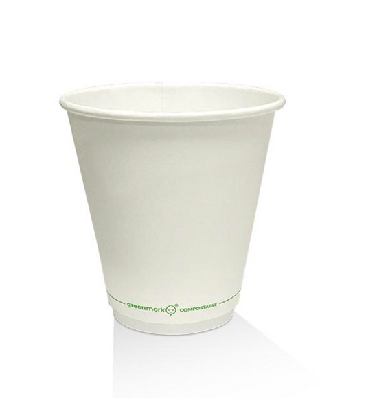 8oz PLA Coated Double Wall Coffee Cup White 90mm (Carton of 500)