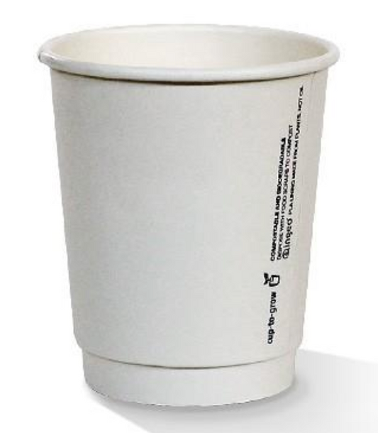 8oz PLA Coated Double Wall Coffee Cup Plain White Standard (Carton of 500)