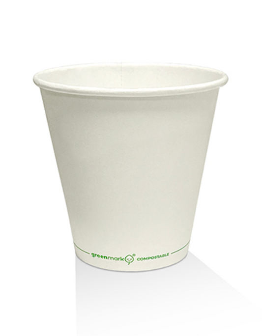 8oz PLA Coated Single Wall Coffee Cup Plain White 90mm Top (Carton of 1000)