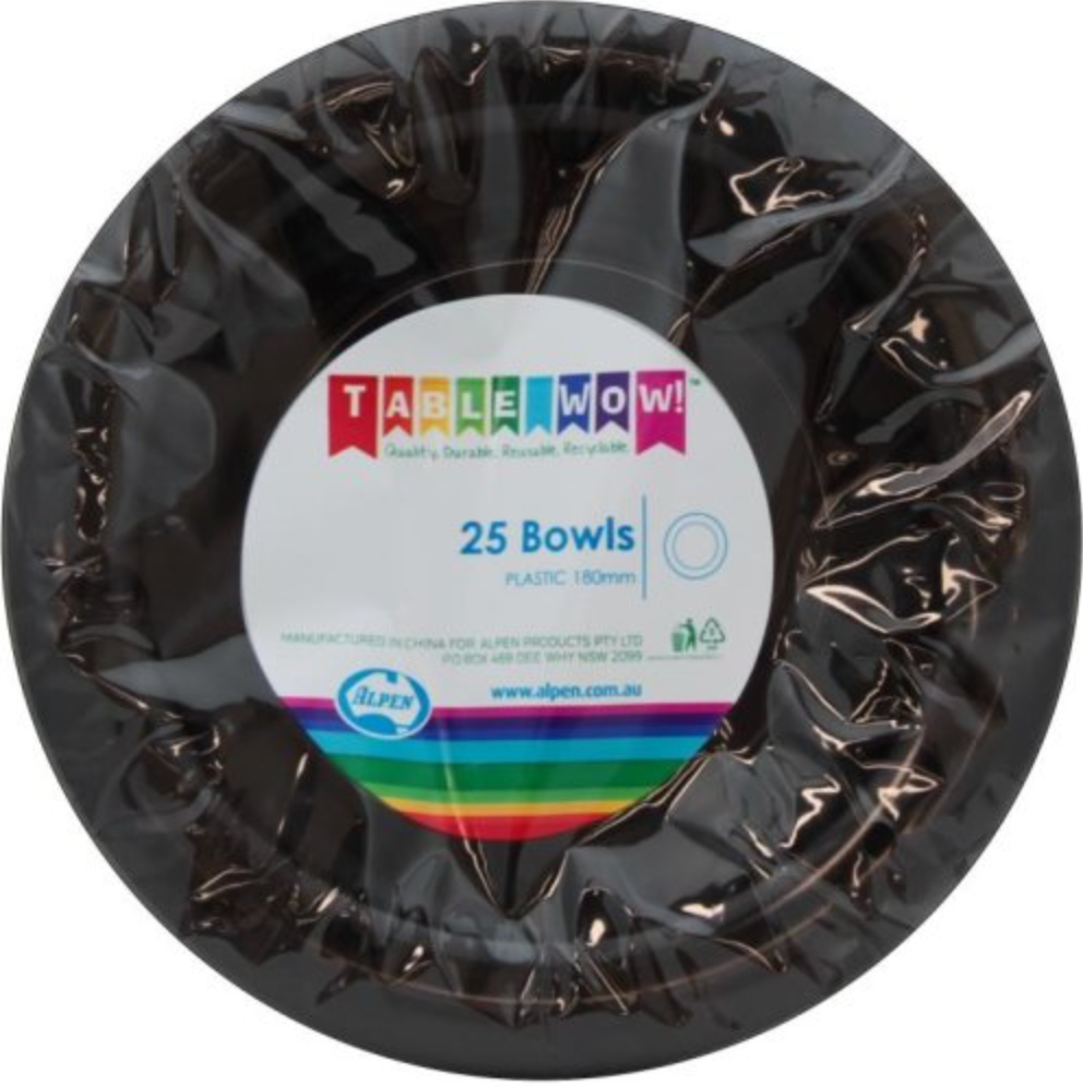 Black Reusable Plastic Bowl 180mm Pack/20