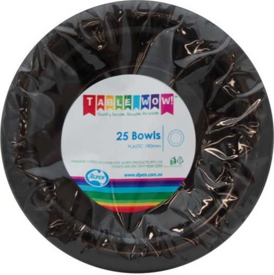 Black Reusable Plastic Bowl 180mm Pack/20
