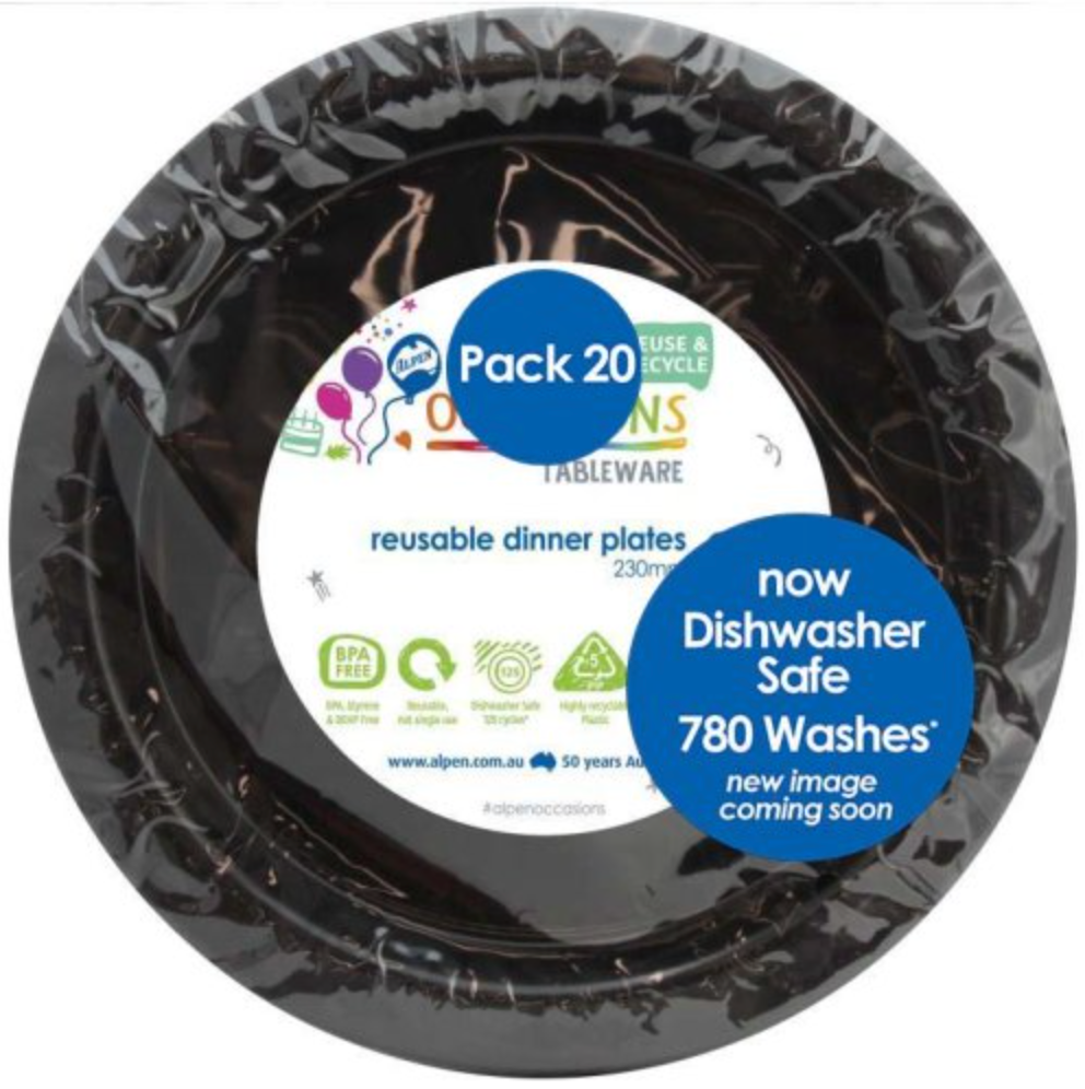 Black Reusable Plastic Dinner Plates Pack/20