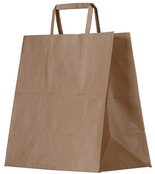 Brown Kraft Bag Flat Handle Paper Bag Uber Bag Takeaway Bag (Carton of 250)
