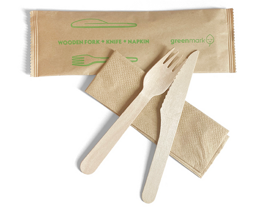 Wooden Cutlery Knife, Fork and Napkin Set (carton of 400)