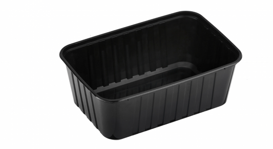 Genfac 1000ml Ribbed Rectangular Container Black