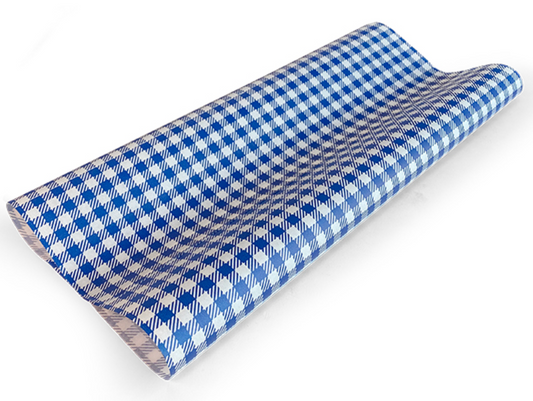 Printed Greaseproof Paper Gingham Blue 40gsm