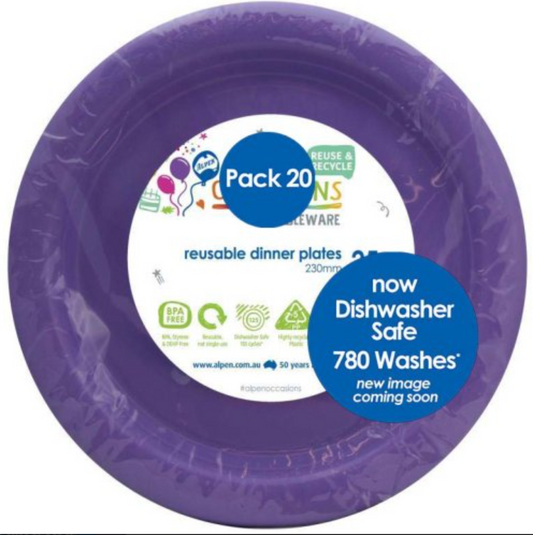 Lavender Reusable Plastic Dinner Plates Pack/20