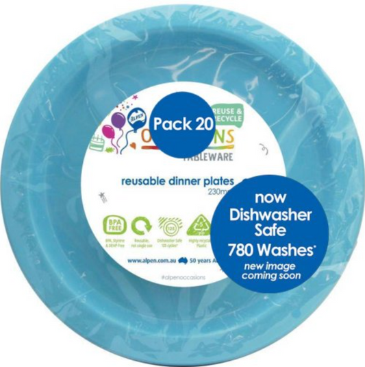Light Blue Reusable Plastic Dinner Plates Pack/20
