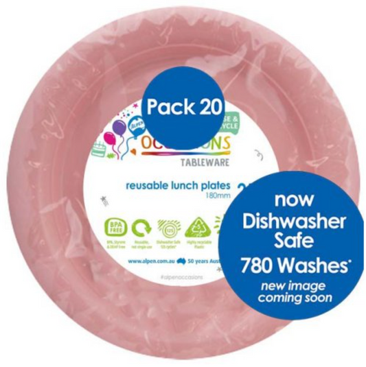 Light Pink Reusable Plastic Lunch Plates Pack/20