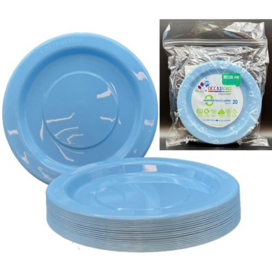 Light Blue Reusable Plastic Lunch Plates Pack/20