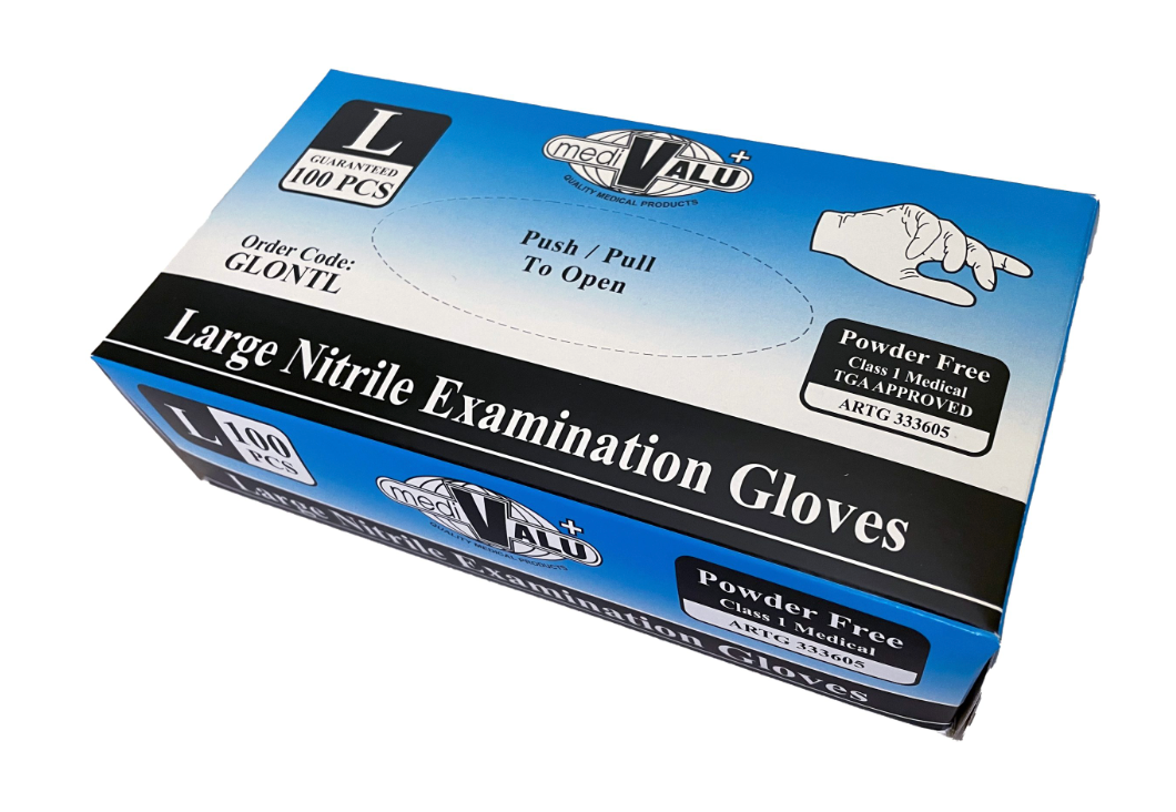 Large Blue TGA Approved Nitrile Examination Gloves Carton/1000