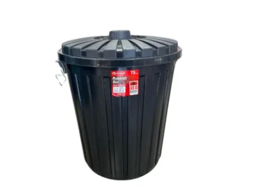 Redback Rubbish Bin 75 Litre Black Rubbish Bin With Lid (58 x 50 x 50cm)