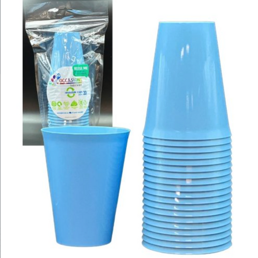 Light Blue Reusable Plastic Cups Pack/20