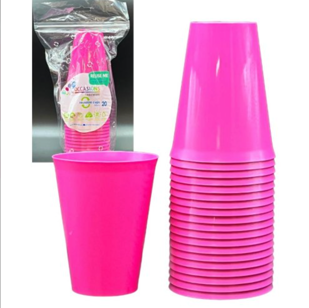 Magenta Pink Reusable Plastic Cups Pack/20