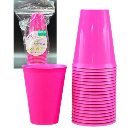 Magenta Pink Reusable Plastic Cups Pack/20
