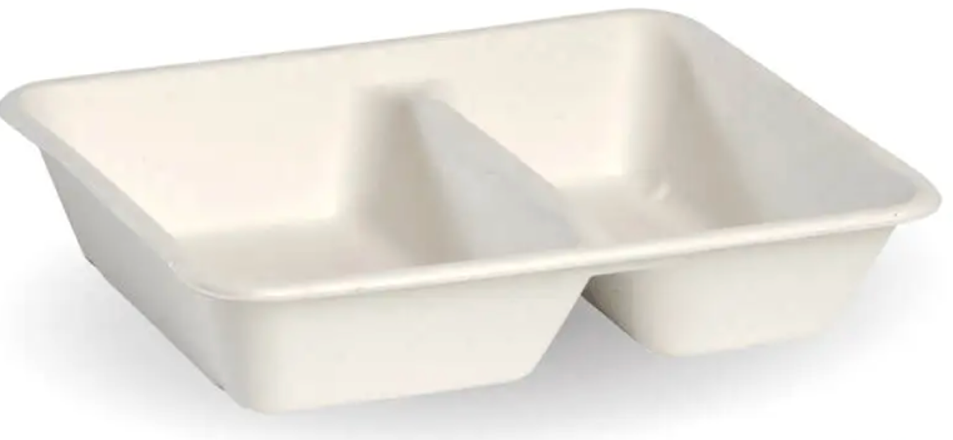 2 Compartment White Plant Fibre Takeaway Base Carton/500