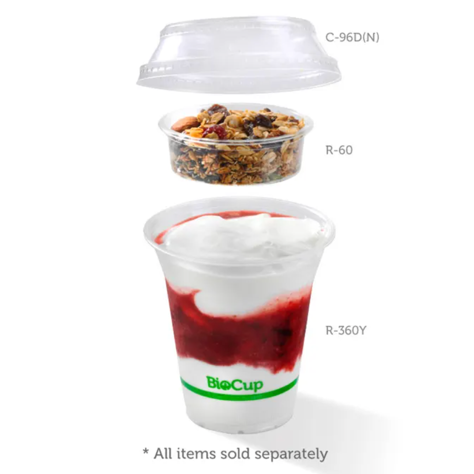 300–700ml Raised Flat No Hole Clear BioCup Lid Carton/1000