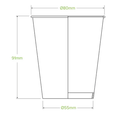 280ml / 8oz (80mm) White Cold Paper BioCup Carton/1000