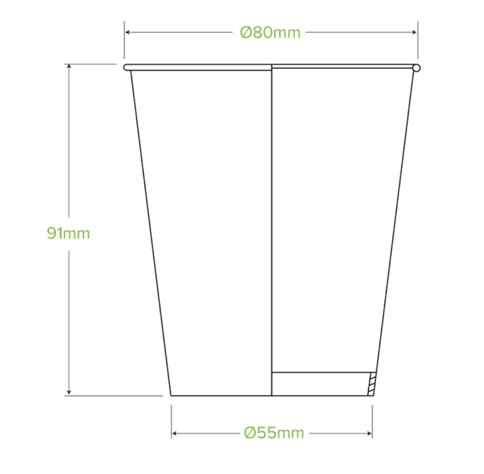 280ml / 8oz (80mm) Green Cold Paper BioCup Carton/1000
