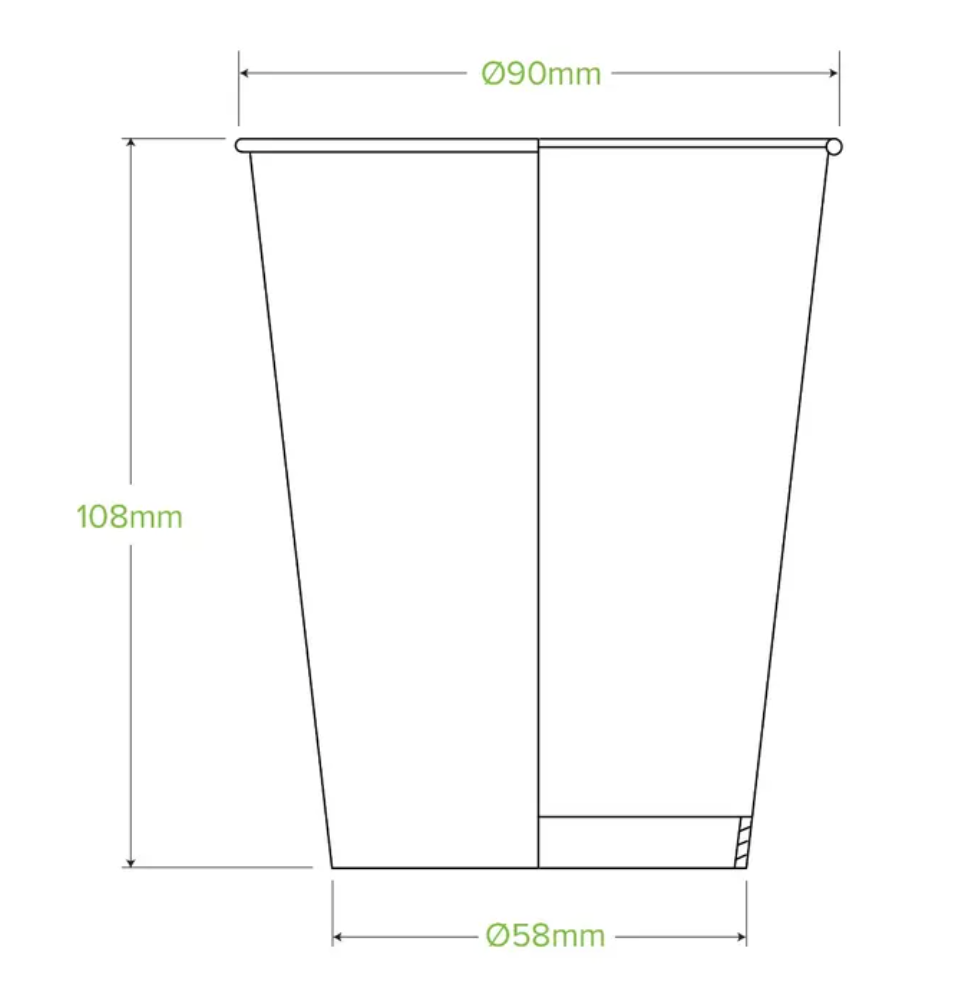 390ml / 12oz (90mm) Green Cold Paper BioCup Carton/1000